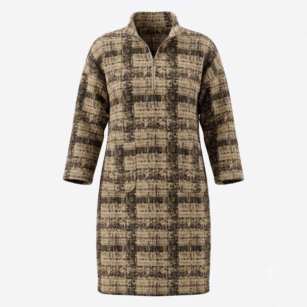 Stan Herman Brown Plaid Fleece 1/4 Zip Lounger Robe Caftan Petite Missy A451585